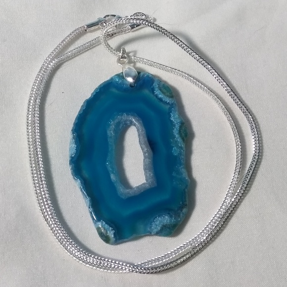 Jewelry - Blue Agate With 925 Silver Plated 18" Chain